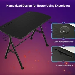 Gaming Desk, Ergonomic Home Office Computer Desk with Cup Holder & Headphone Hook