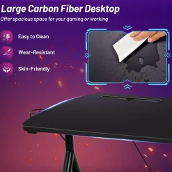 Gaming Desk, Ergonomic Home Office Computer Desk with Cup Holder & Headphone Hook