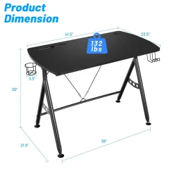 Gaming Desk, Ergonomic Home Office Computer Desk with Cup Holder & Headphone Hook