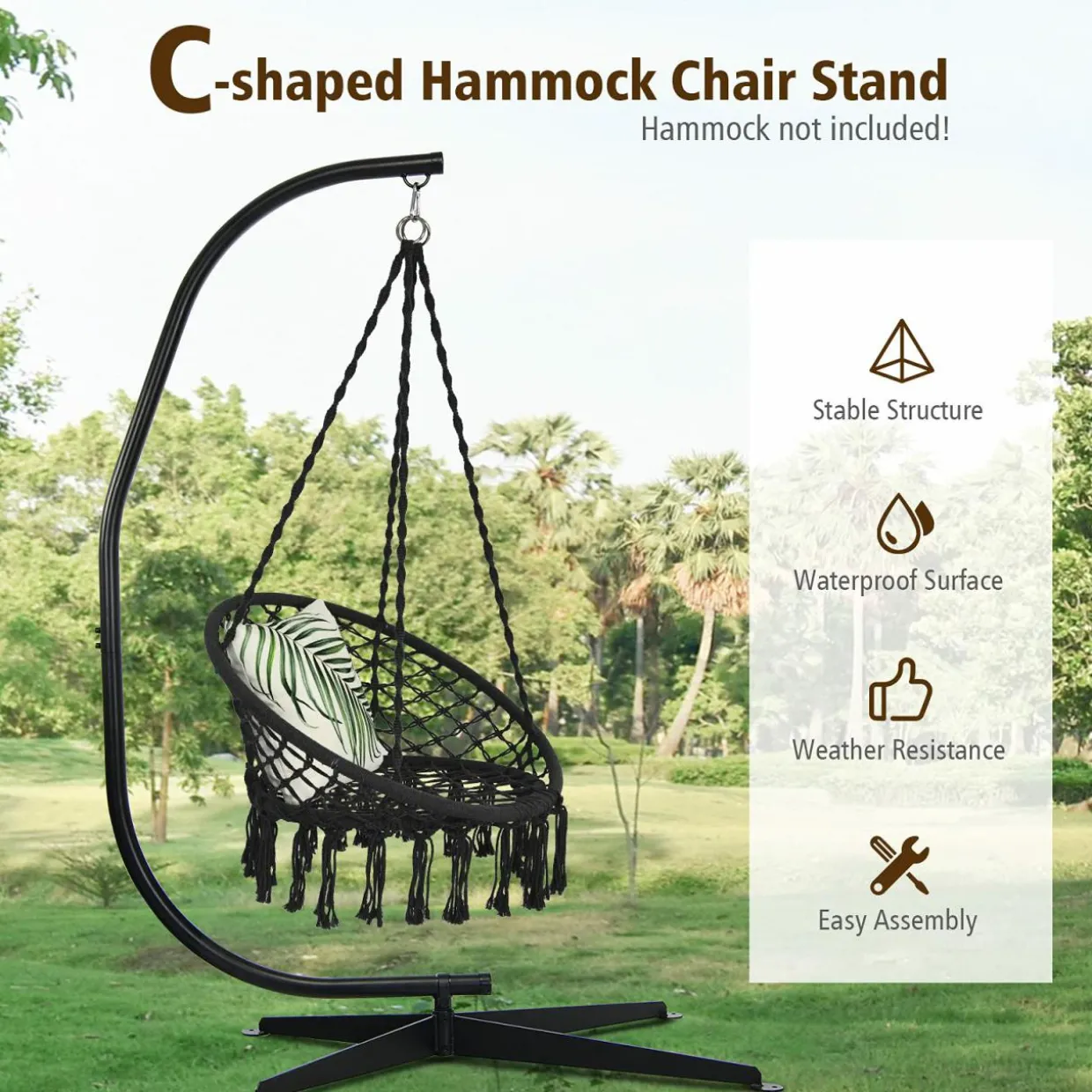 Hammock Stand, Steel C Stand for Hanging Chair, 360-Degree Rotation Egg Chair Stand