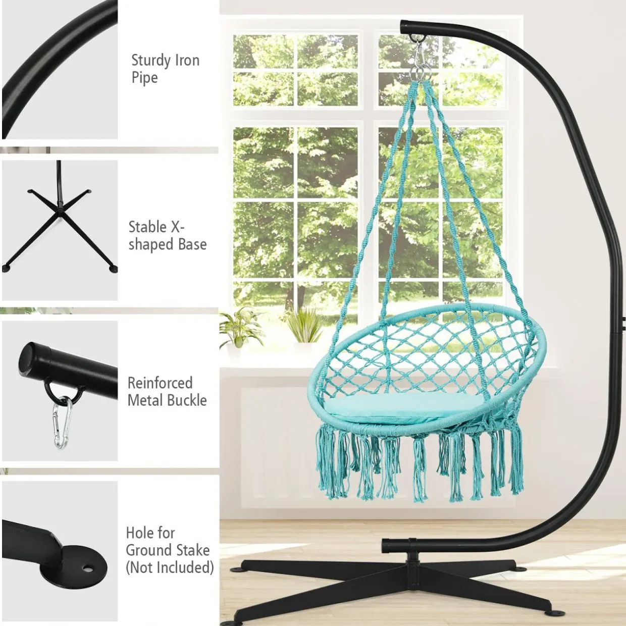 Hammock Stand, Steel C Stand for Hanging Chair, 360-Degree Rotation Egg Chair Stand
