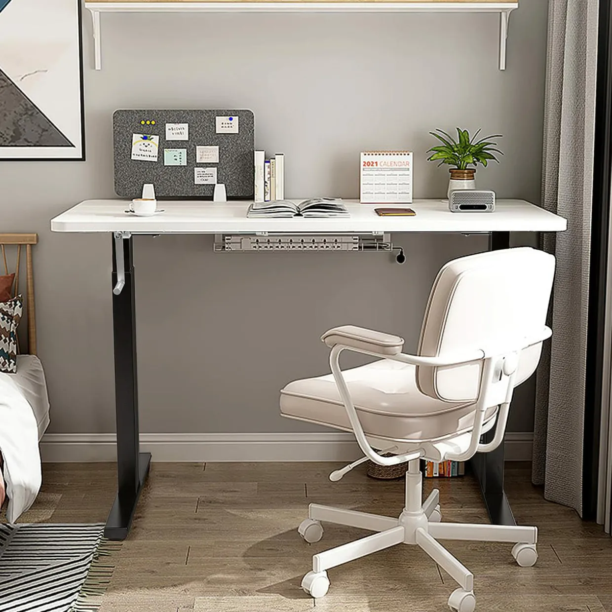 Hand Crank Stand Up Desk Frame, Manual Height Adjustable Standing Workstation with Foldable Crank Handle