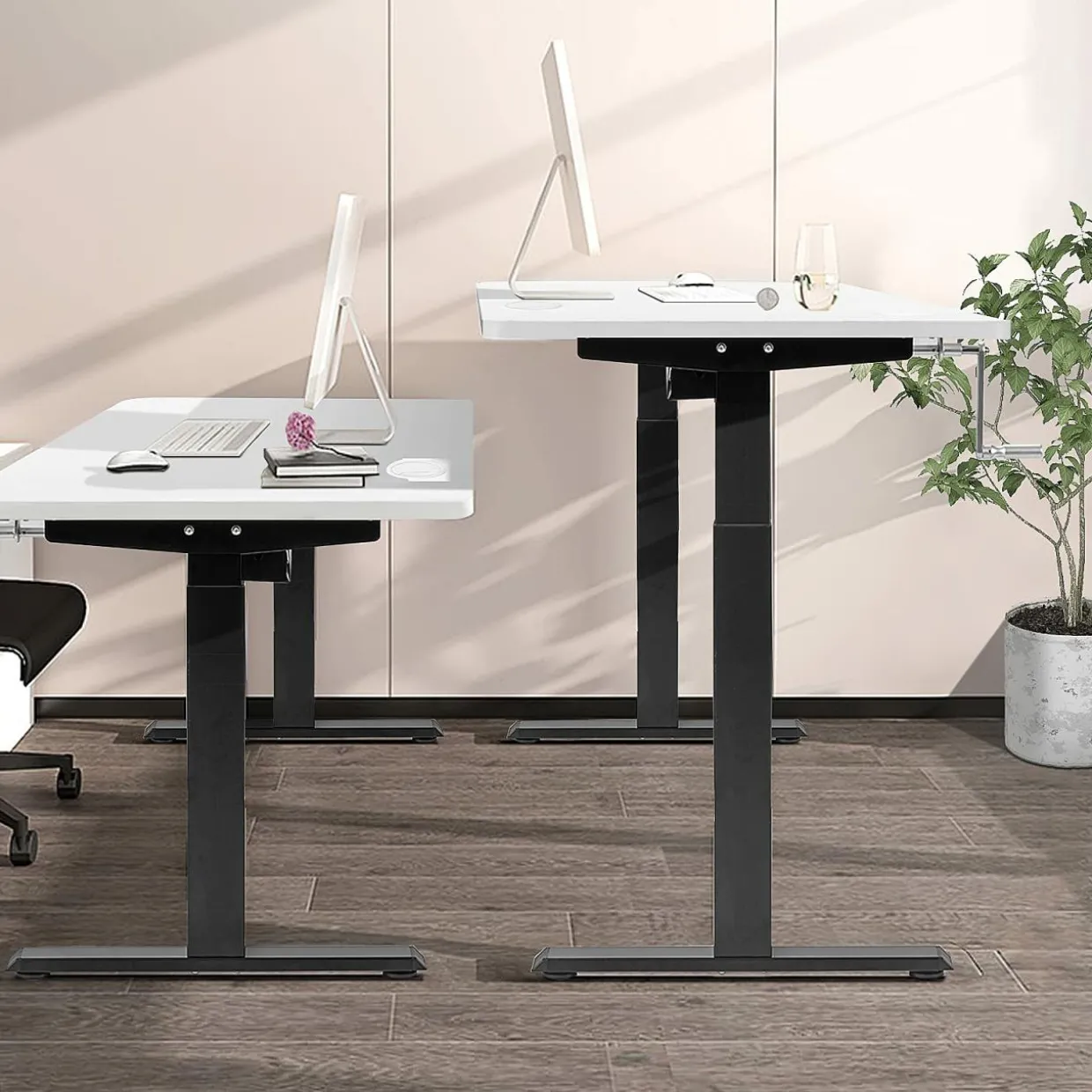 Hand Crank Stand Up Desk Frame, Manual Height Adjustable Standing Workstation with Foldable Crank Handle