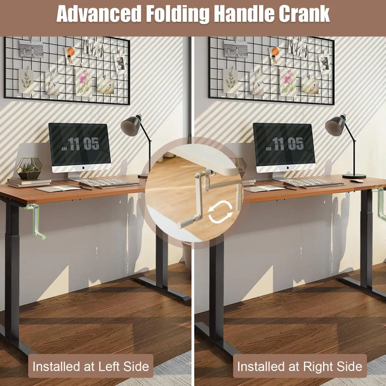 Hand Crank Stand Up Desk Frame, Manual Height Adjustable Standing Workstation with Foldable Crank Handle