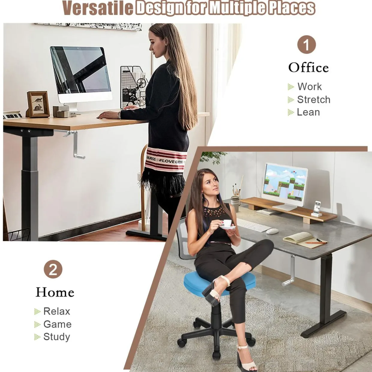 Hand Crank Stand Up Desk Frame, Manual Height Adjustable Standing Workstation with Foldable Crank Handle