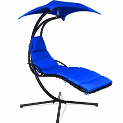 Hanging Chaise Lounge, Arc Stand Floating Hammock Swing Chair w/ Canopy and Built-in Pillow
