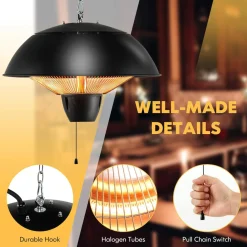 Hanging Patio Heater, 1500W Ceiling Mounted Infrared Heater with 1S Fast Heating