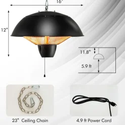 Hanging Patio Heater, 1500W Ceiling Mounted Infrared Heater with 1S Fast Heating