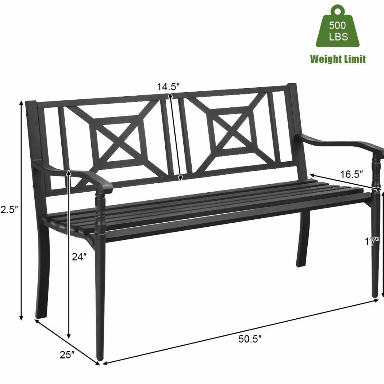 Heavy Duty Loveseat Bench for 2-3 People, Deck Bench Chair