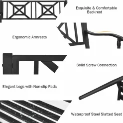 Heavy Duty Loveseat Bench for 2-3 People, Deck Bench Chair