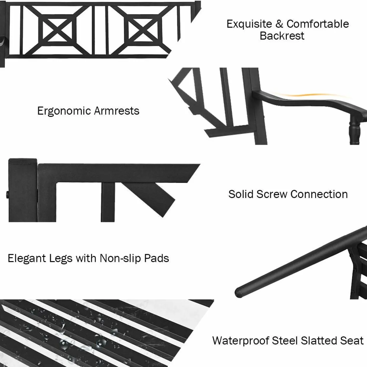 Heavy Duty Loveseat Bench for 2-3 People, Deck Bench Chair