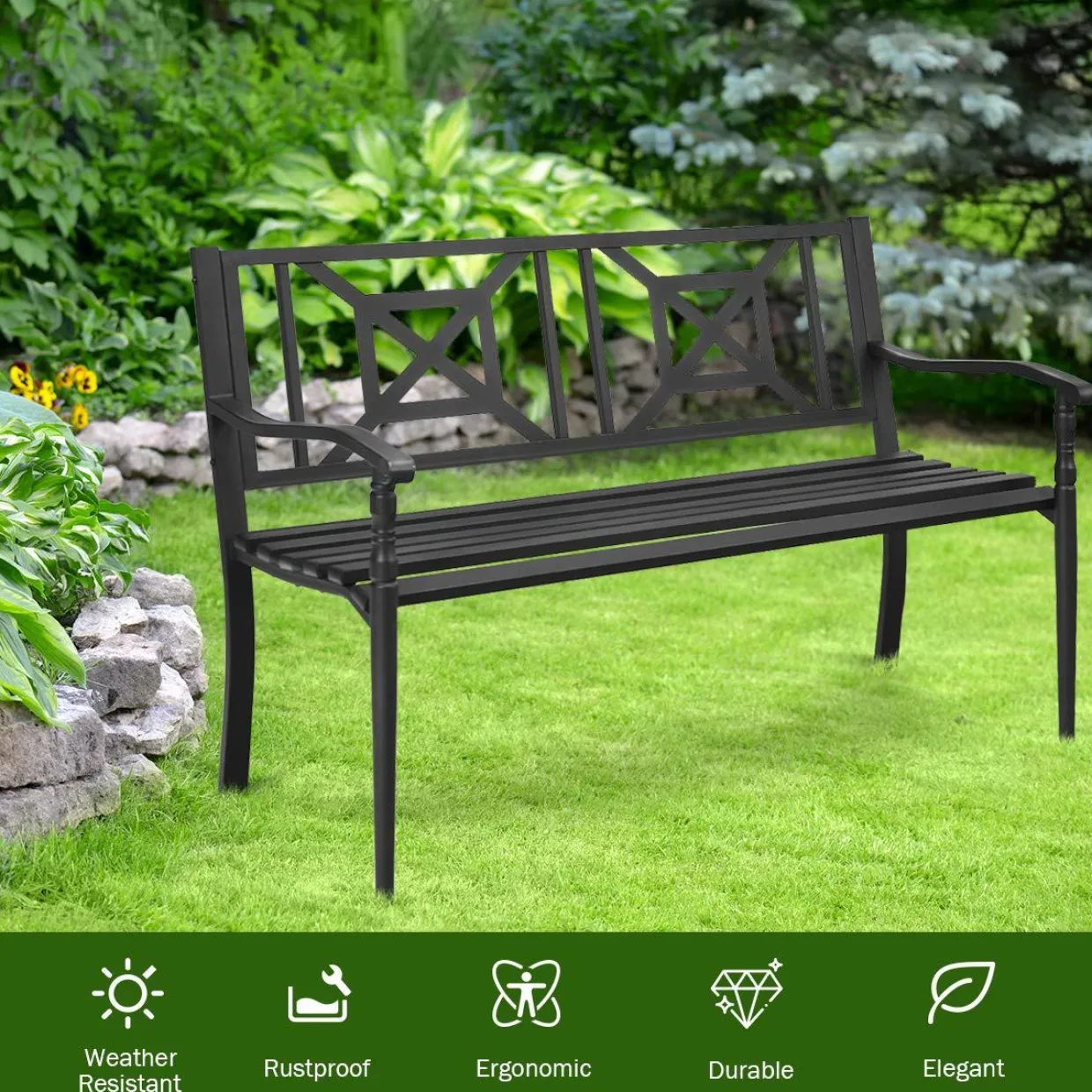 Heavy Duty Loveseat Bench for 2-3 People, Deck Bench Chair
