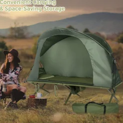 4-in-1 Camping Cot Tent for 1 Person, Foldable Elevated Tent Set, Portable Tent W/Waterproof External Cover