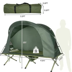 4-in-1 Camping Cot Tent for 1 Person, Foldable Elevated Tent Set, Portable Tent W/Waterproof External Cover