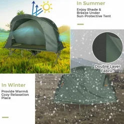 4-in-1 Camping Cot Tent for 1 Person, Foldable Elevated Tent Set, Portable Tent W/Waterproof External Cover