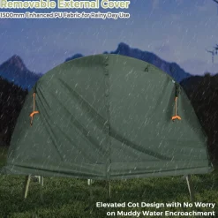 4-in-1 Camping Cot Tent for 1 Person, Foldable Elevated Tent Set, Portable Tent W/Waterproof External Cover