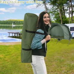 4-in-1 Camping Cot Tent for 1 Person, Foldable Elevated Tent Set, Portable Tent W/Waterproof External Cover
