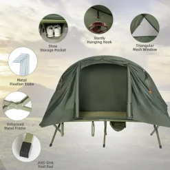 4-in-1 Camping Cot Tent for 1 Person, Foldable Elevated Tent Set, Portable Tent W/Waterproof External Cover