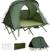 4-in-1 Folding Tent for 2 Persons W/Waterproof Cover & Self-Inflating Mattress & Roller Carrying Bag