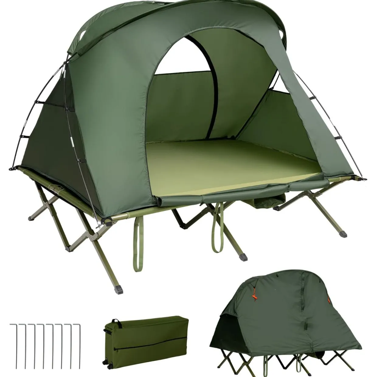 4-in-1 Folding Tent for 2 Persons W/Waterproof Cover & Self-Inflating Mattress & Roller Carrying Bag