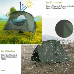 4-in-1 Folding Tent for 2 Persons W/Waterproof Cover & Self-Inflating Mattress & Roller Carrying Bag