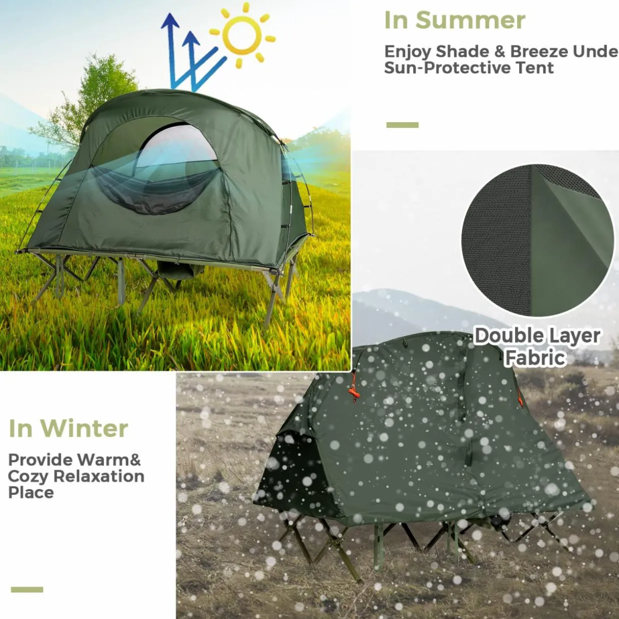 4-in-1 Folding Tent for 2 Persons W/Waterproof Cover & Self-Inflating Mattress & Roller Carrying Bag