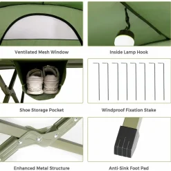 4-in-1 Folding Tent for 2 Persons W/Waterproof Cover & Self-Inflating Mattress & Roller Carrying Bag
