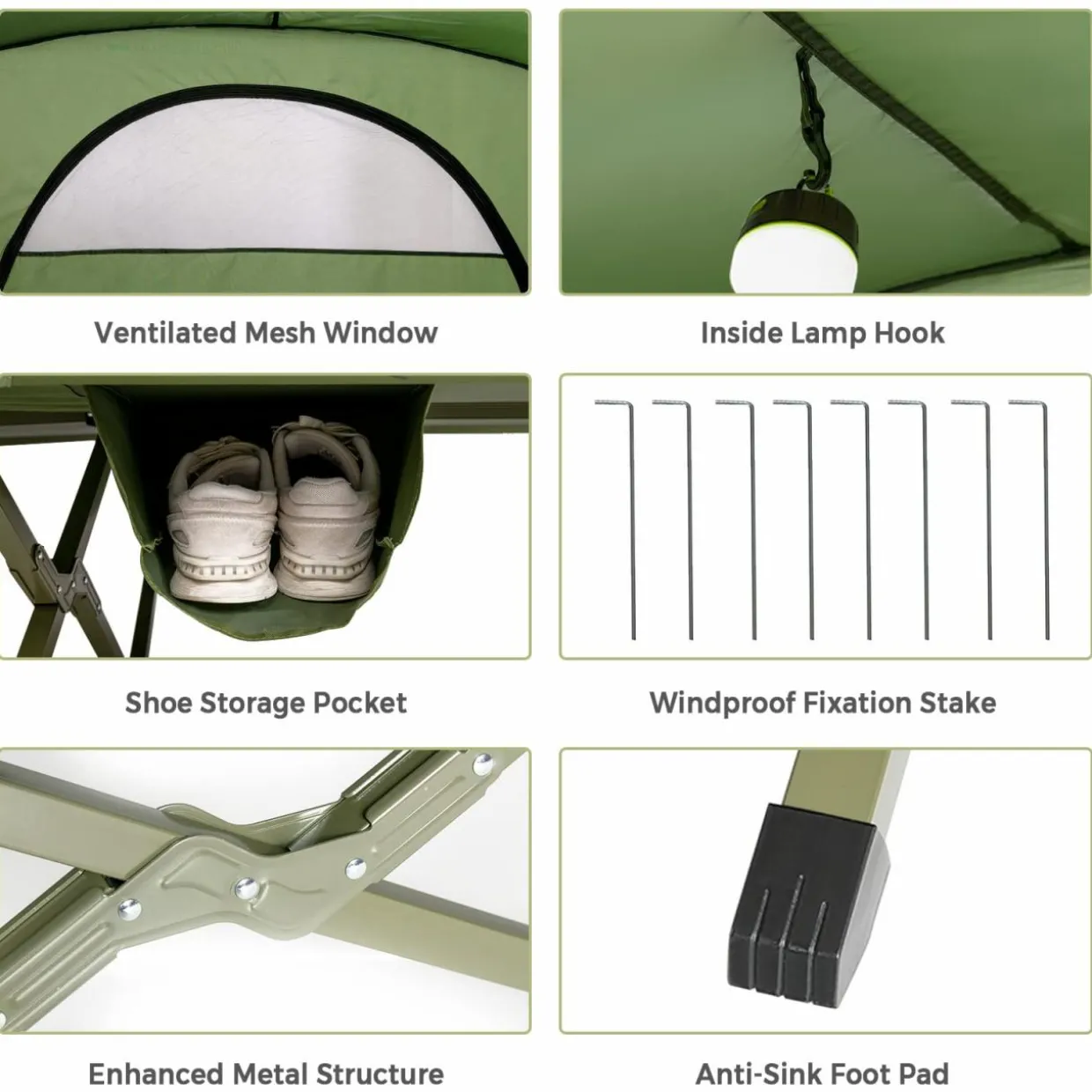 4-in-1 Folding Tent for 2 Persons W/Waterproof Cover & Self-Inflating Mattress & Roller Carrying Bag