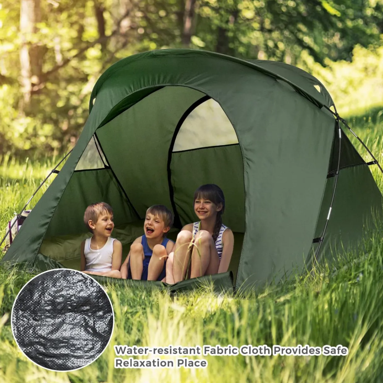 4-in-1 Folding Tent for 2 Persons W/Waterproof Cover & Self-Inflating Mattress & Roller Carrying Bag