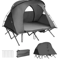 4-in-1 Folding Tent for 2 Persons W/Waterproof Cover & Self-Inflating Mattress & Roller Carrying Bag