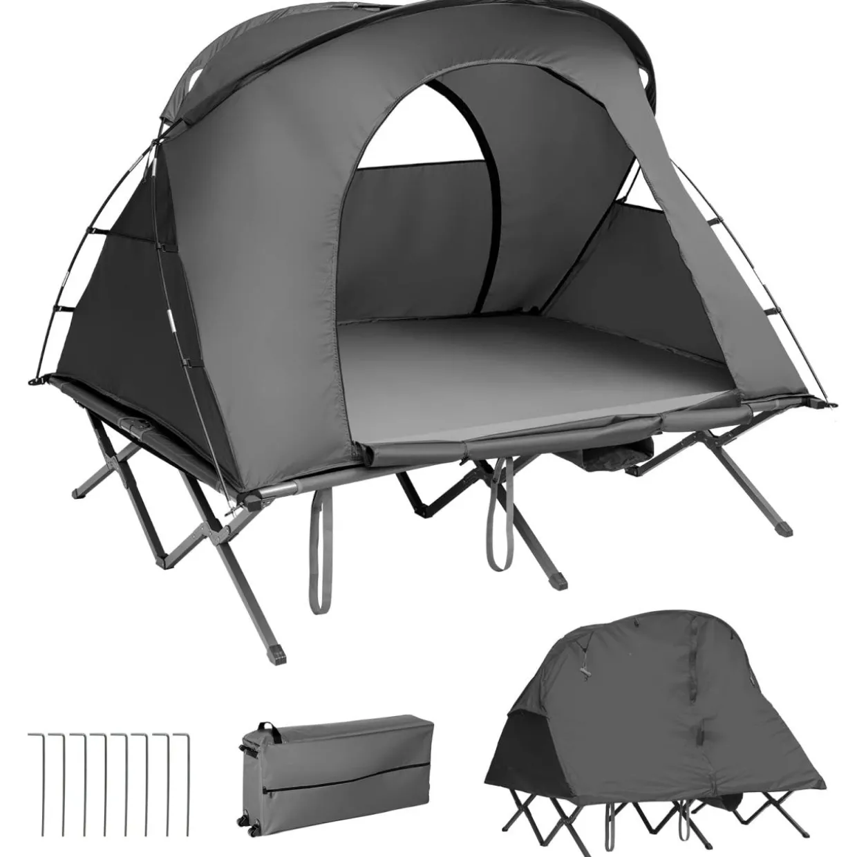 4-in-1 Folding Tent for 2 Persons W/Waterproof Cover & Self-Inflating Mattress & Roller Carrying Bag