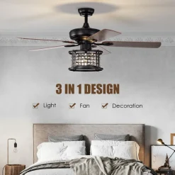 52-Inch Ceiling Fan Light, Reversible Fan Light with 3-Speed (Matte Black)