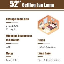 52-Inch Ceiling Fan Light, Reversible Fan Light with 3-Speed (Matte Black)