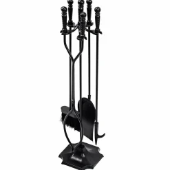 32 inch Fireplace Set 5 Piece Rustic Heavy Duty Compact Wrought Iron Fire Place Tool Set with Pedestal Place