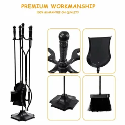 32 inch Fireplace Set 5 Piece Rustic Heavy Duty Compact Wrought Iron Fire Place Tool Set with Pedestal Place