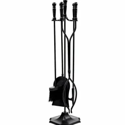 32 inch Fireplace Set 5 Piece Rustic Heavy Duty Compact Wrought Iron Fire Place Tool Set with Pedestal Place