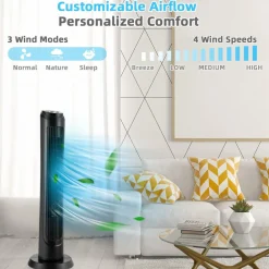 40 Inch Tower Fan with Remote, Oscillating Standing Fan with 3 Wind Modes