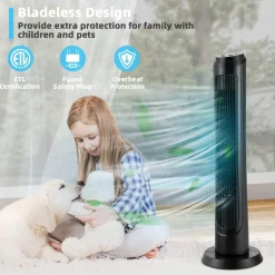 40 Inch Tower Fan with Remote, Oscillating Standing Fan with 3 Wind Modes
