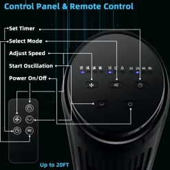 40 Inch Tower Fan with Remote, Oscillating Standing Fan with 3 Wind Modes