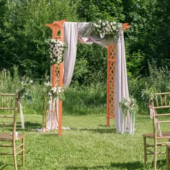 88-Inch Wooden Garden Arbor with Trellis, Decoration Outdoor Rose Arbor with Metal Connection