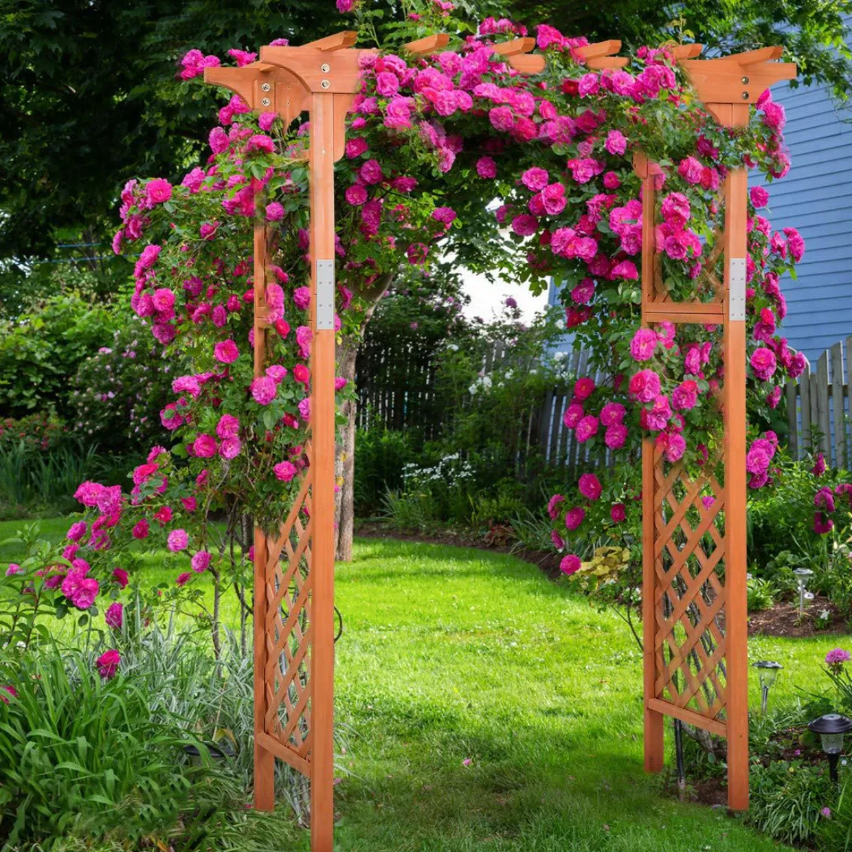 88-Inch Wooden Garden Arbor with Trellis, Decoration Outdoor Rose Arbor with Metal Connection