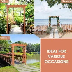 88-Inch Wooden Garden Arbor with Trellis, Decoration Outdoor Rose Arbor with Metal Connection