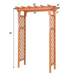 88-Inch Wooden Garden Arbor with Trellis, Decoration Outdoor Rose Arbor with Metal Connection