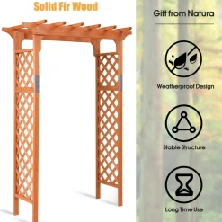 88-Inch Wooden Garden Arbor with Trellis, Decoration Outdoor Rose Arbor with Metal Connection