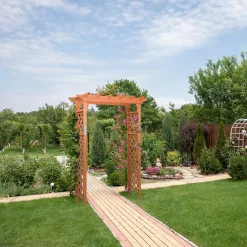 88-Inch Wooden Garden Arbor with Trellis, Decoration Outdoor Rose Arbor with Metal Connection