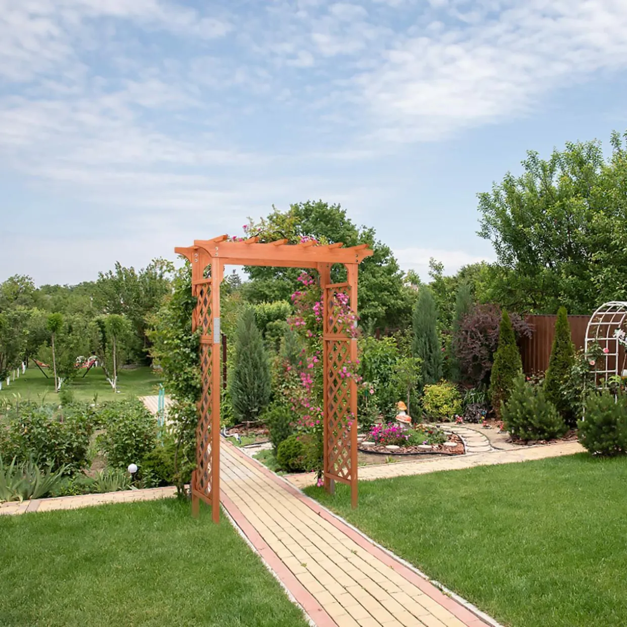 88-Inch Wooden Garden Arbor with Trellis, Decoration Outdoor Rose Arbor with Metal Connection