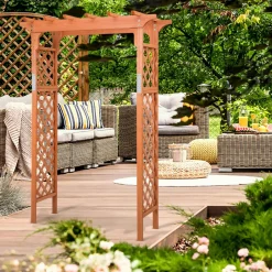 88-Inch Wooden Garden Arbor with Trellis, Decoration Outdoor Rose Arbor with Metal Connection