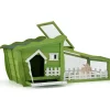 62 Inch Wooden Rabbit Hutch, Outdoor Chicken Coop with Asphalt Roof, Removable Tray