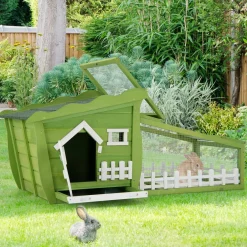 62 Inch Wooden Rabbit Hutch, Outdoor Chicken Coop with Asphalt Roof, Removable Tray