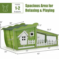 62 Inch Wooden Rabbit Hutch, Outdoor Chicken Coop with Asphalt Roof, Removable Tray